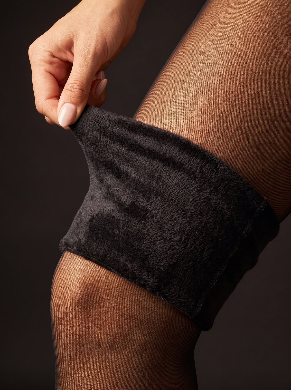 The fleece lining inside the sheer-look legs